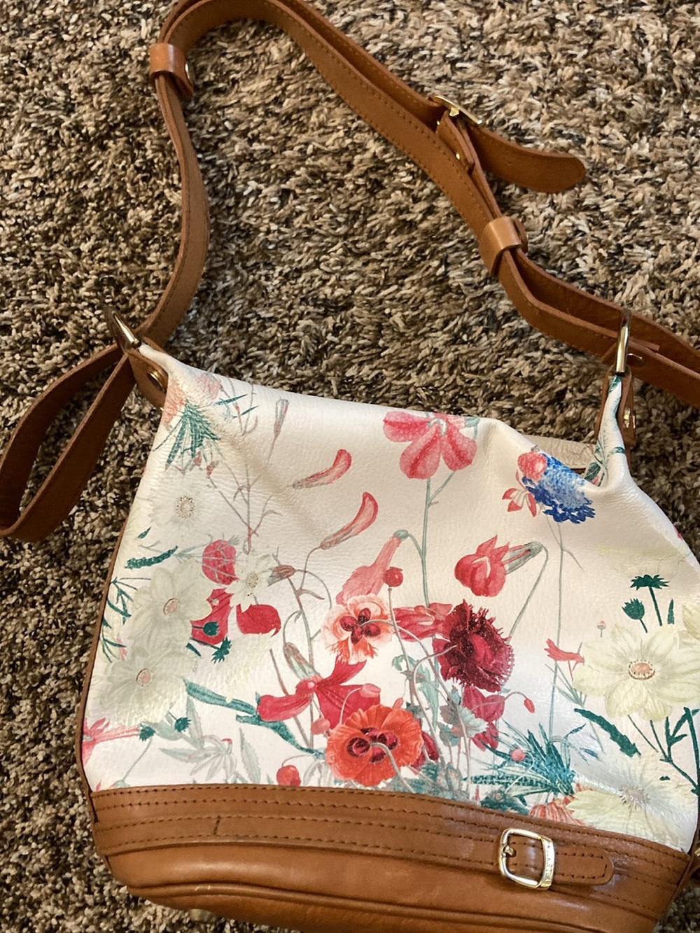 Valentina Floral Leather Crossbody with Gold Plaque